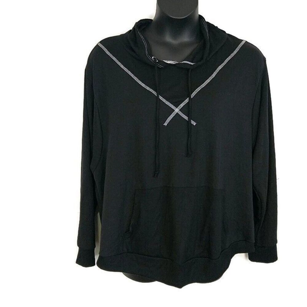 Glitzy Girlz Black‎ Hooded Pullover Top Drawstring Casual Comfy Cozy sz 3X